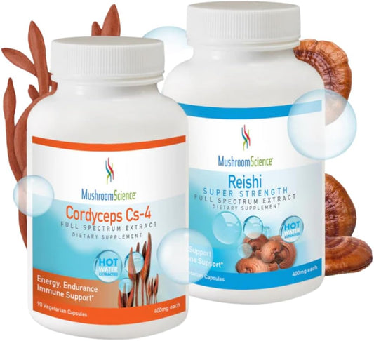 Full Spectrum Reishi and Cordyceps Capsules for Immune Support - 90 CT, 400MG Each
