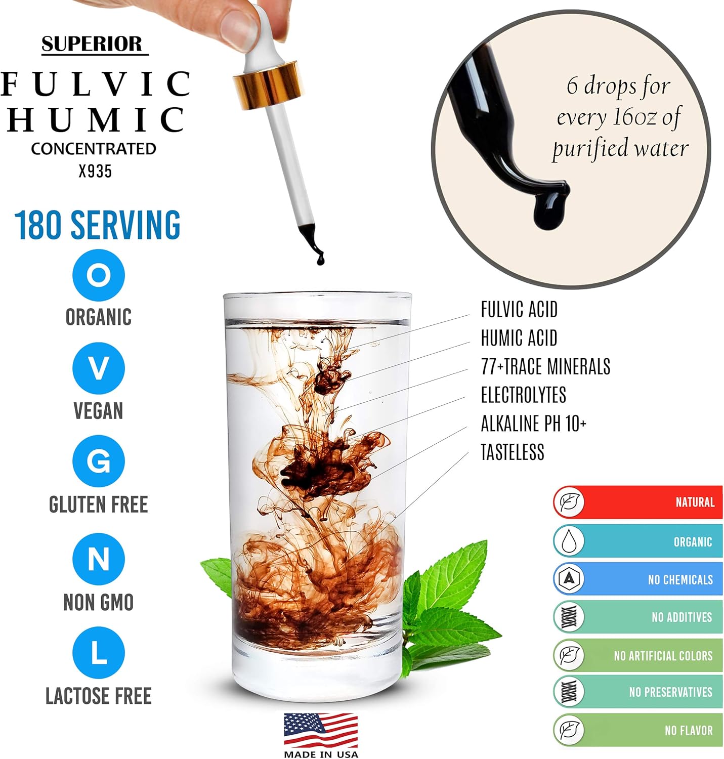 Fulvic Acid Humic Ionic Trace Mineral Drops with Electrolytes & Oregano Oil - Super Strength and Versatile Formula