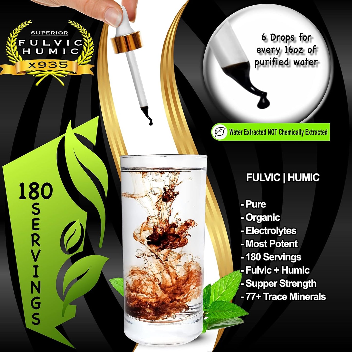 Fulvic Humic X935 Acid: 77 Trace Minerals & Electrolytes for Gut Health - 180 Servings, Easy to Use Alternative to Shilajit