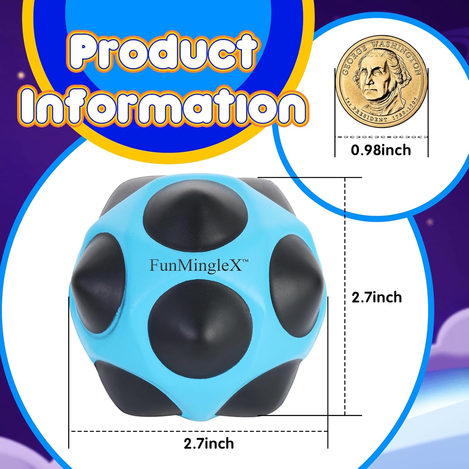 FunMingleX Super High Bounce Ball for All Ages - Playground & Outdoor Games, Athlete Training & Massage Ball