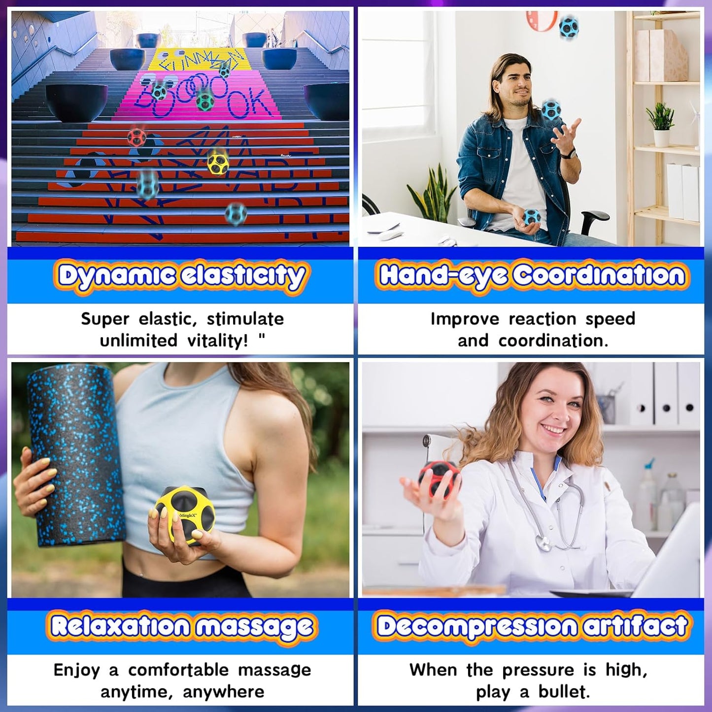 FunMingleX Super High Bounce Ball for All Ages - Playground & Outdoor Games, Athlete Training & Massage Ball