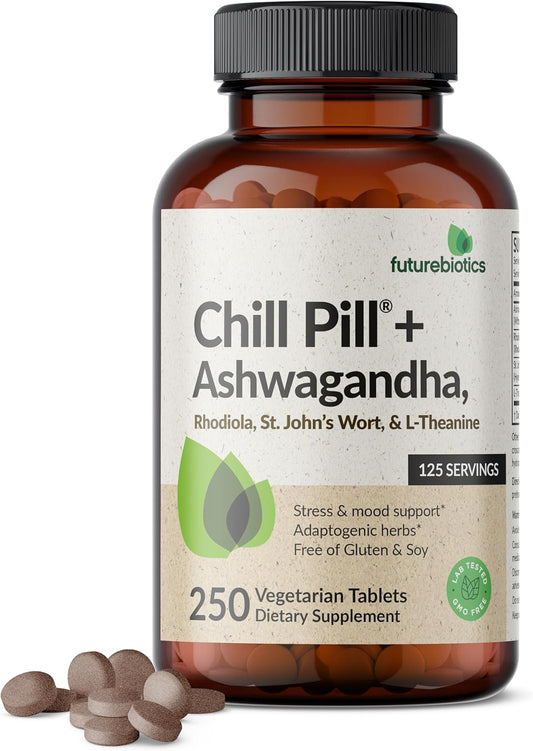Futurebiotics Chill Pill with Ashwagandha, Rhodiola, St. John’s Wort, & L-Theanine - Non-GMO, 250 Vegetarian Tablets