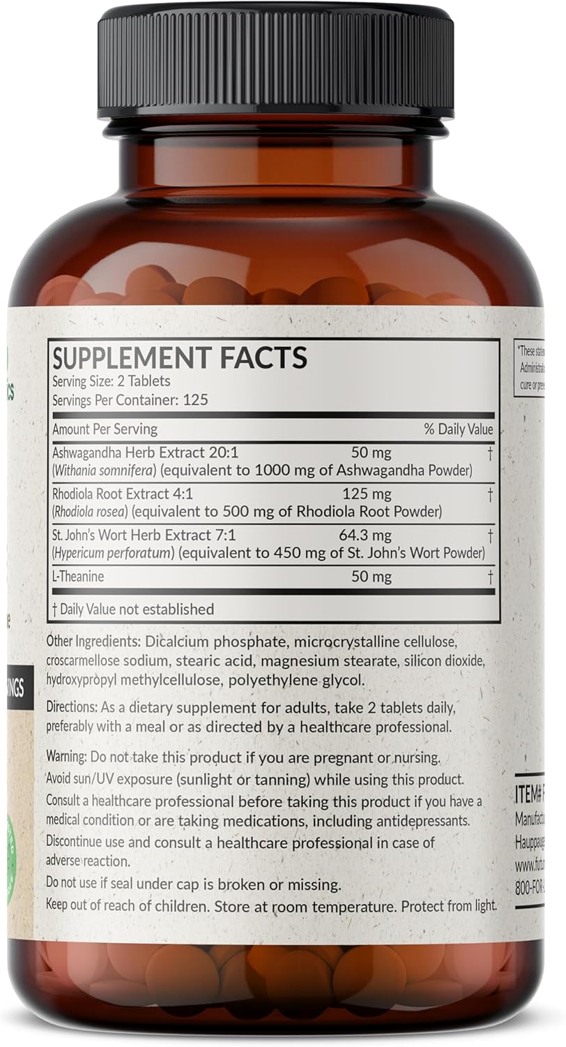 Futurebiotics Chill Pill with Ashwagandha, Rhodiola, St. John’s Wort, & L-Theanine - Non-GMO, 250 Vegetarian Tablets