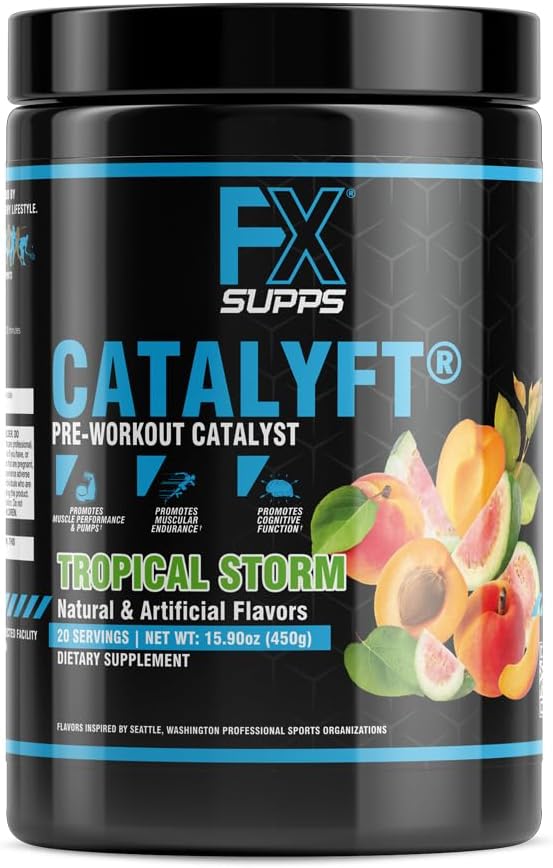 FXSUPPS Catalyft Pre-Workout Powder Drink - Tropical Storm Flavor | Formulated for Men and Women with Creatine, Caffeine, and Beta-Alanine | Enhances Energy, Muscle Gain, and Focus | 20 Servings