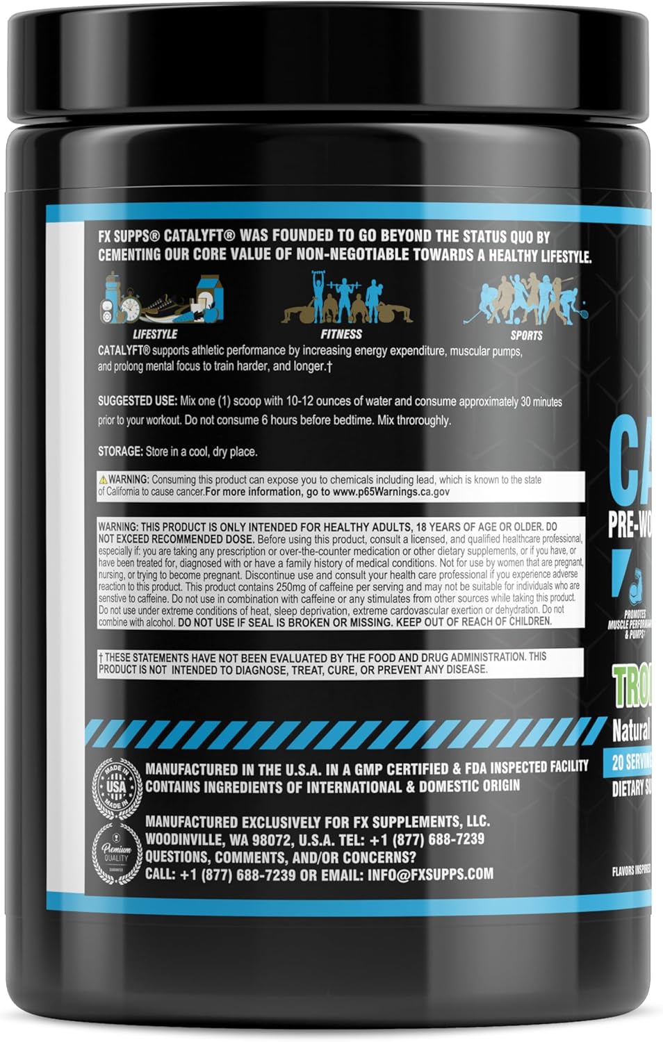 FXSUPPS Catalyft Pre-Workout Powder Drink - Tropical Storm Flavor | Formulated for Men and Women with Creatine, Caffeine, and Beta-Alanine | Enhances Energy, Muscle Gain, and Focus | 20 Servings