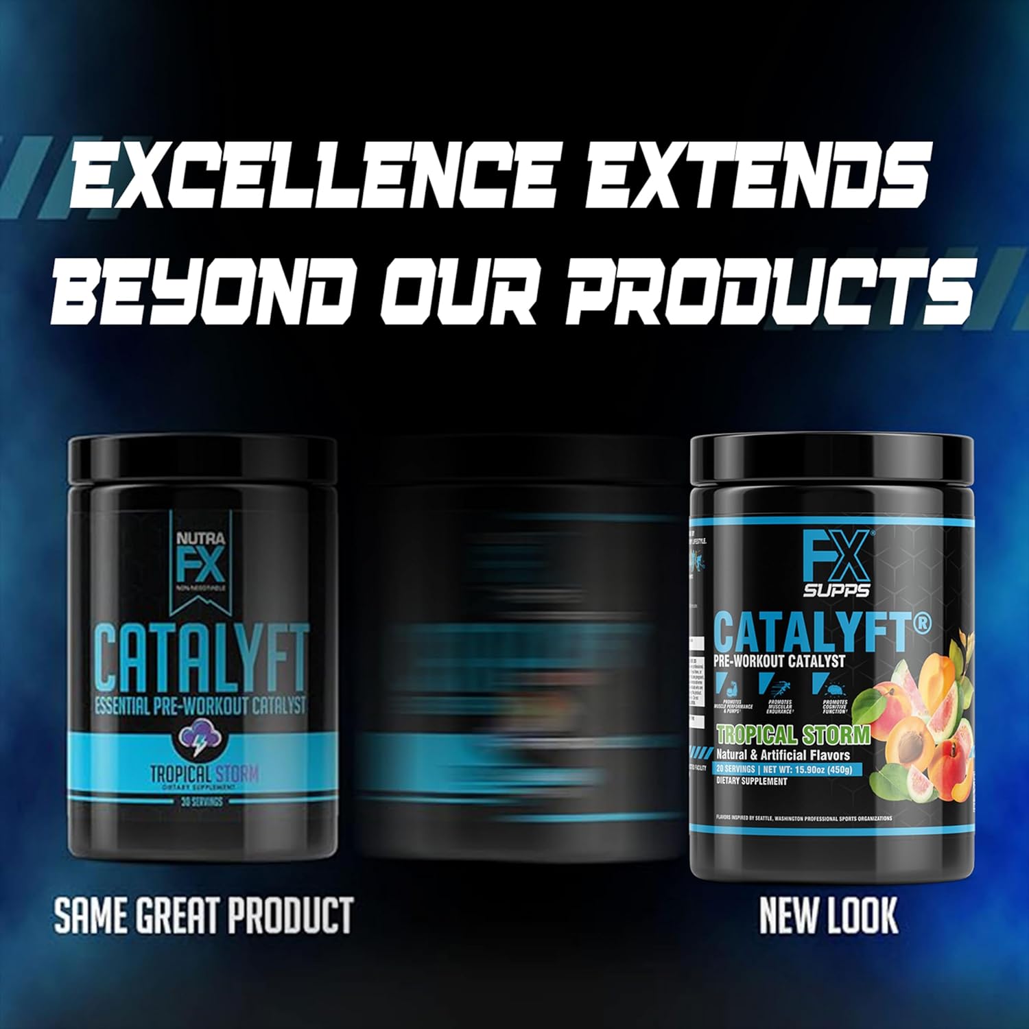 FXSUPPS Catalyft Pre-Workout Powder Drink - Tropical Storm Flavor | Formulated for Men and Women with Creatine, Caffeine, and Beta-Alanine | Enhances Energy, Muscle Gain, and Focus | 20 Servings