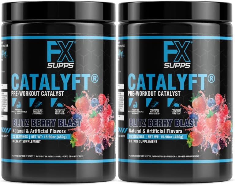 FXSUPPS Catalyft Pre-Workout Powder Drink | Blitz Berry Blast Mix with Creatine, Caffeine & Beta-Alanine | Energy Pump, Muscle Gain & Focus | 40 Servings (2-Pack)