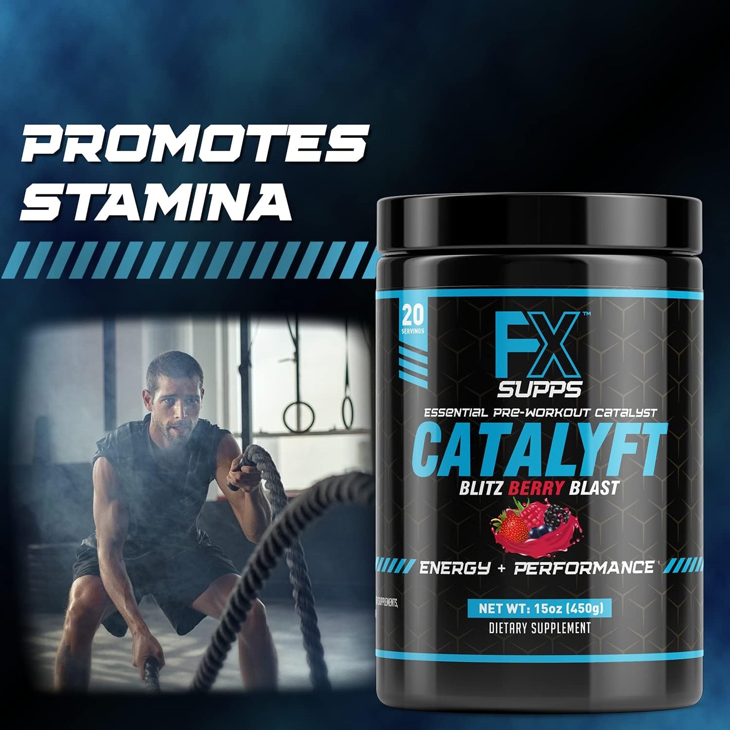 FXSUPPS Catalyft Pre-Workout Powder Drink | Blitz Berry Blast Mix with Creatine, Caffeine & Beta-Alanine | Energy Pump, Muscle Gain & Focus | 40 Servings (2-Pack)