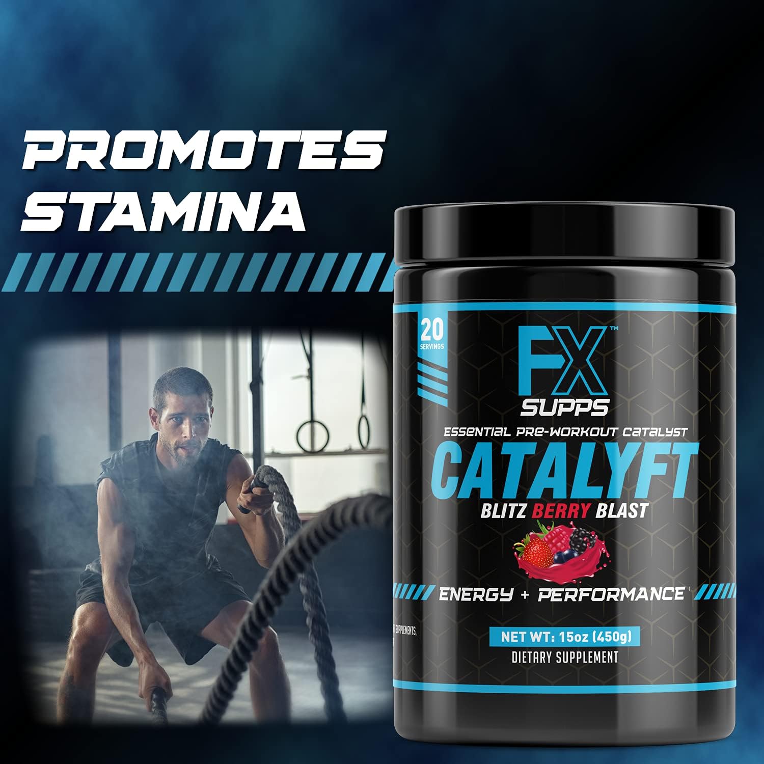 FXSUPPS Catalyft Pre-Workout Powder Drink | Blitz Berry Blast Mix with Creatine, Caffeine & Beta-Alanine | Energy Pump, Muscle Gain & Focus | 40 Servings (2-Pack)