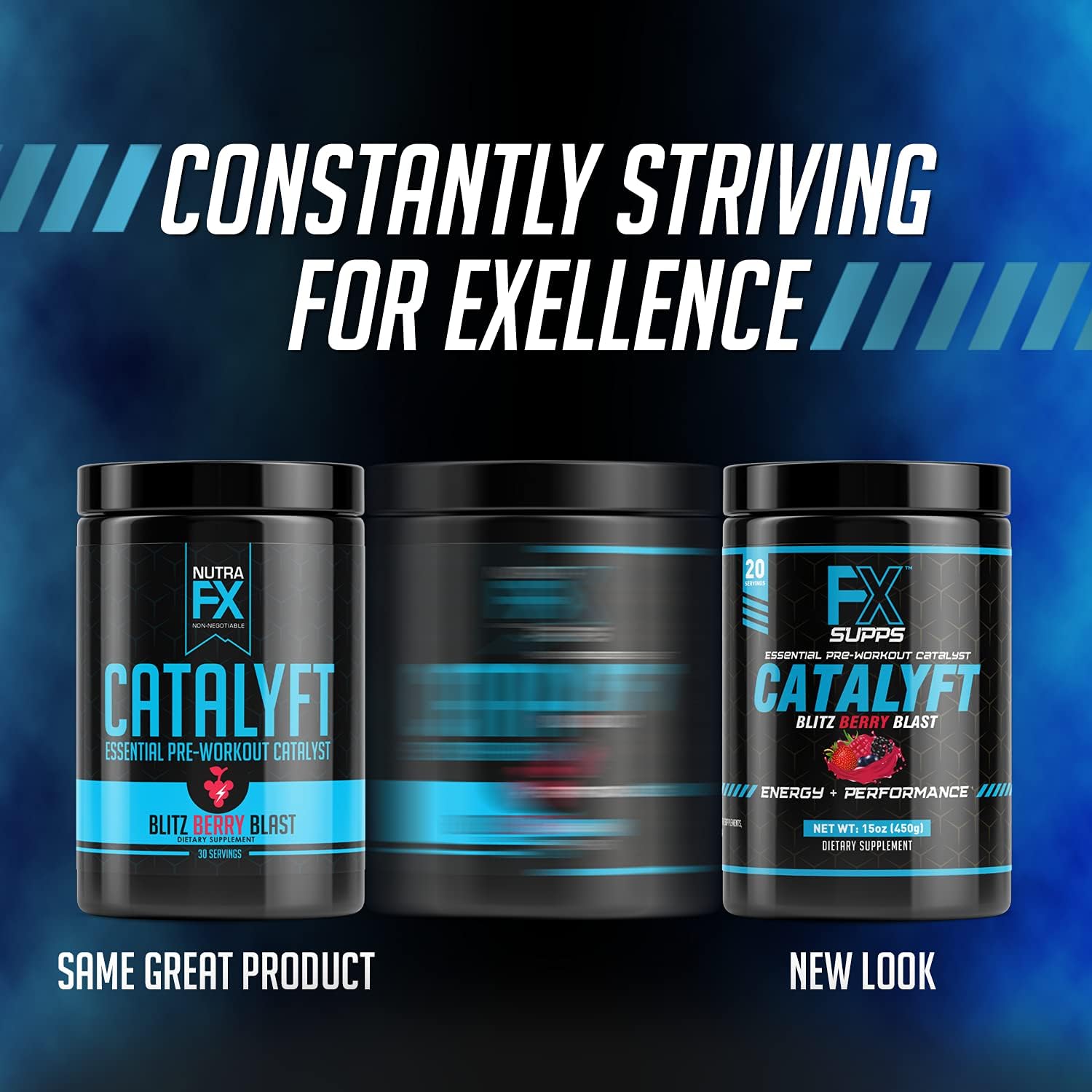 FXSUPPS Catalyft Pre-Workout Powder Drink | Blitz Berry Blast Mix with Creatine, Caffeine & Beta-Alanine | Energy Pump, Muscle Gain & Focus | 40 Servings (2-Pack)