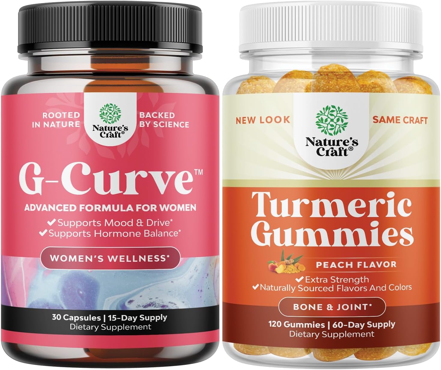 G Curve Horny Goat Weed for Women & Turmeric Gummies Bundle - Energy Boost & Joint Support with Peach Flavor
