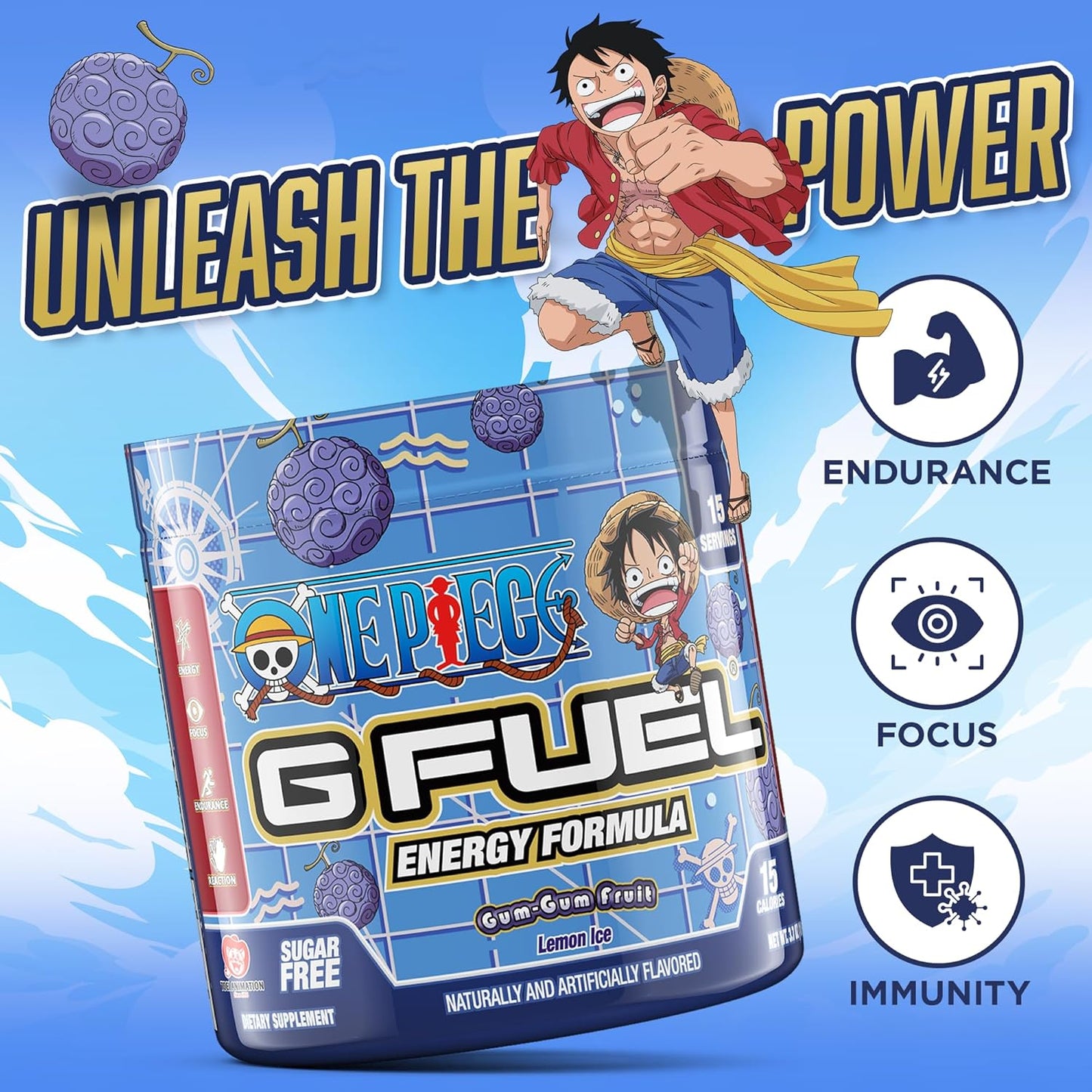 G Fuel Gum-Gum Fruit Energy Drink Powder for Gaming - Pre Workout Caffeine Mix with Amino Acids, Vitamins, and Antioxidants - Lemon Ice Flavor, 15 Servings