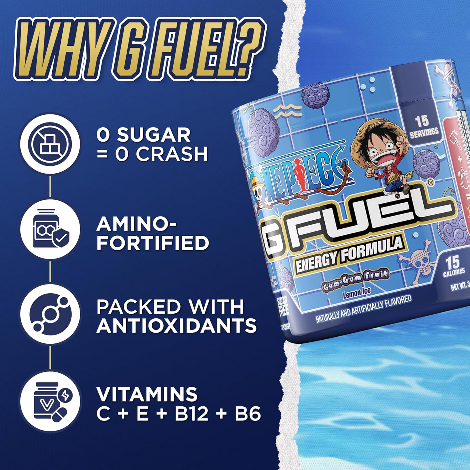 G Fuel Gum-Gum Fruit Energy Drink Powder for Gaming - Pre Workout Caffeine Mix with Amino Acids, Vitamins, and Antioxidants - Lemon Ice Flavor, 15 Servings
