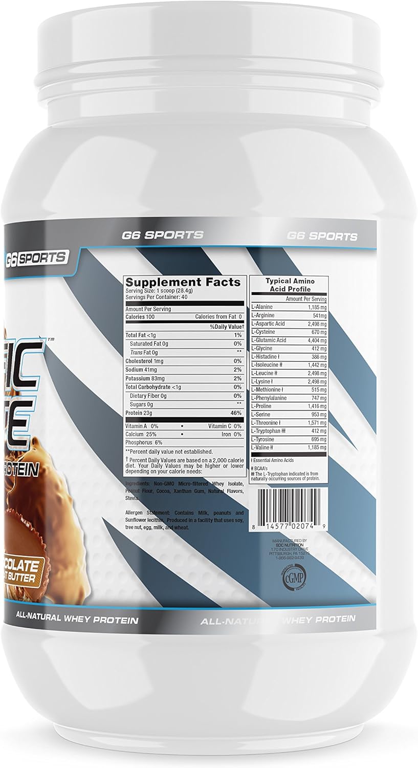 G6 Sports Nutrition Prolific Isolate Chocolate Peanut Butter Whey Protein - 2.5lb Jar, All Natural, Gluten/Lactose/Soy Free, Stevia Sweetened (25g Protein, 100 Calories)