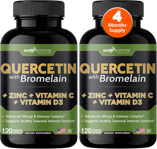 Gade Nutrition Quercetin, Vitamin C, Zinc Supplement - 500mg Quercetin with Bromelain - Immune Support with Vitamin D3 - Non-GMO, Vegan - 4 Month Supply