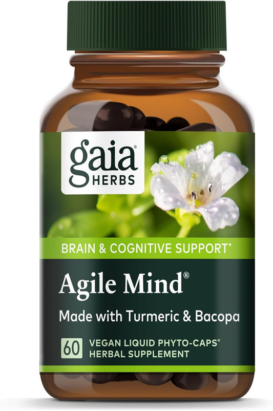 Gaia Herbs Agile Mind Cognitive Support Herbal Supplements with Organic Turmeric & Ginkgo - 60 Vegan Capsules