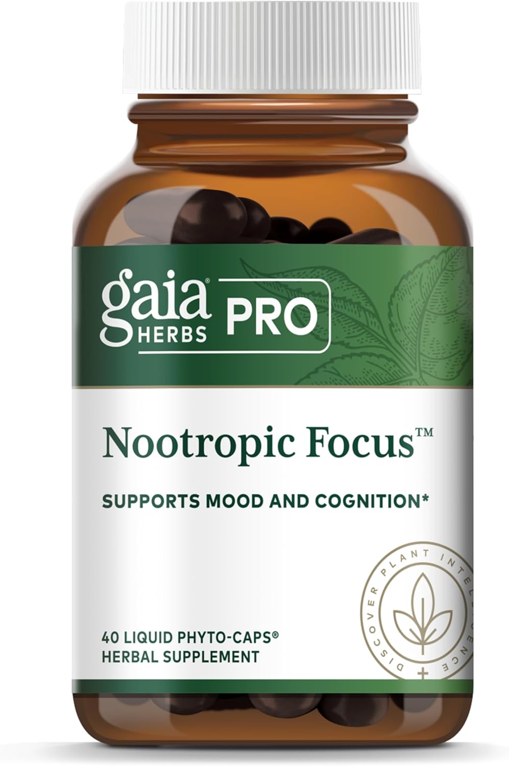 Gaia Herbs Pro Nootropic Focus Supplement with Saffron, Ginkgo Biloba, Spearmint, Lemon Balm Extract - 40 Vegan Capsules