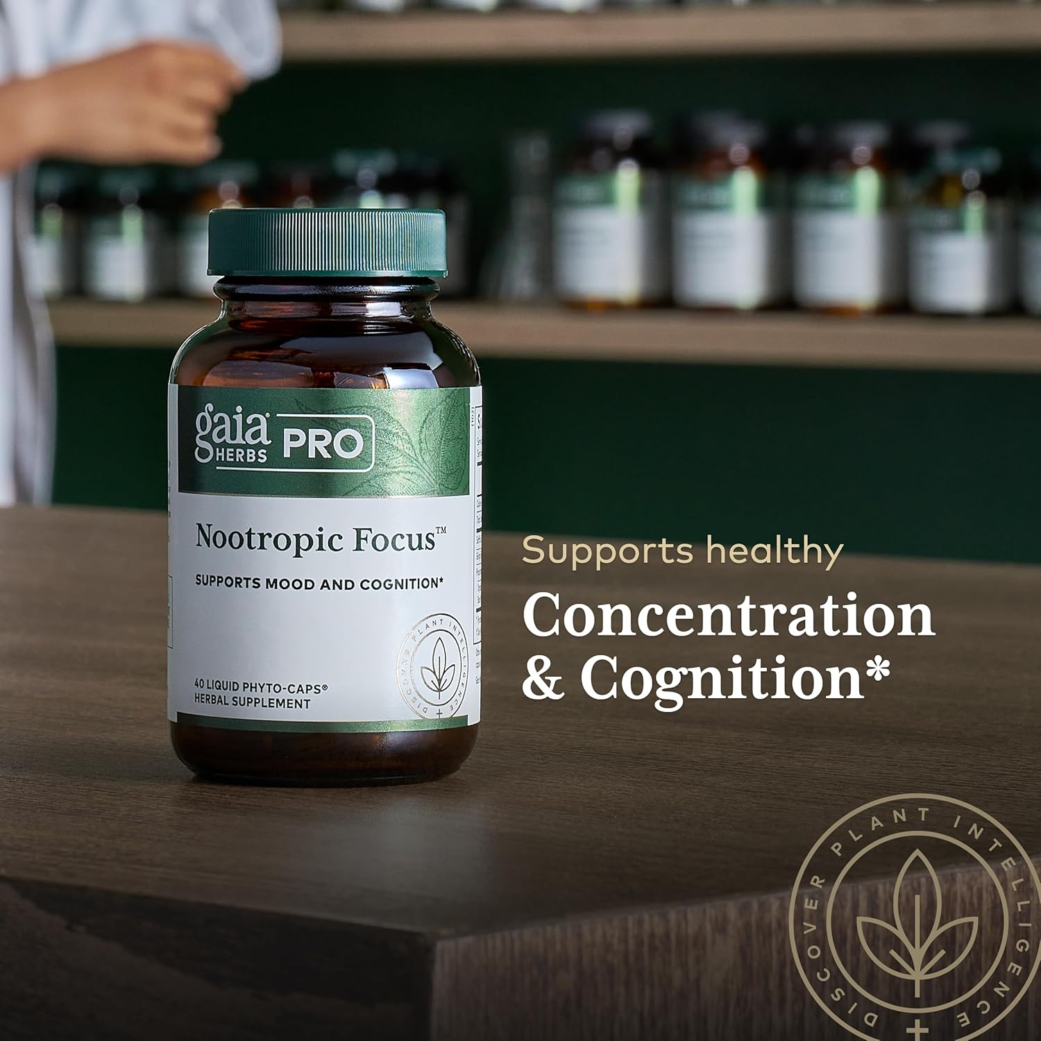 Gaia Herbs Pro Nootropic Focus Supplement with Saffron, Ginkgo Biloba, Spearmint, Lemon Balm Extract - 40 Vegan Capsules