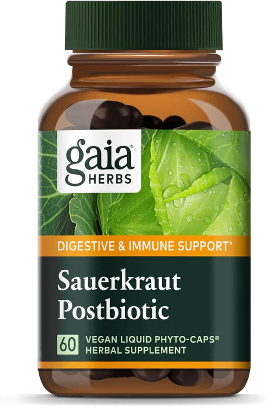 Gaia Herbs Sauerkraut Postbiotic Supplement for Gut Health & Immune Support - 60 Vegan Capsules, Dairy, Soy & Gluten-Free