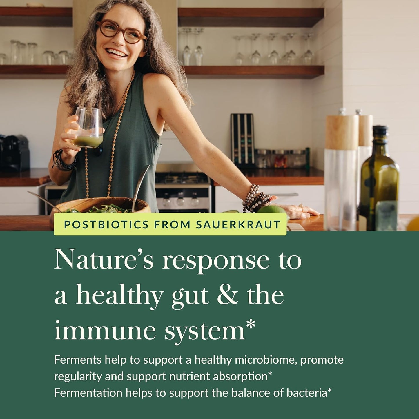 Gaia Herbs Sauerkraut Postbiotic Supplement for Gut Health & Immune Support - 60 Vegan Capsules, Dairy, Soy & Gluten-Free