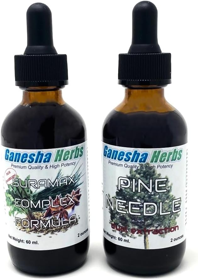 Ganesha Herbs Suramax and Pine Needle Complex Tincture with High Shikimic Acid - 2 Oz (2 Pack) - Value Bundle