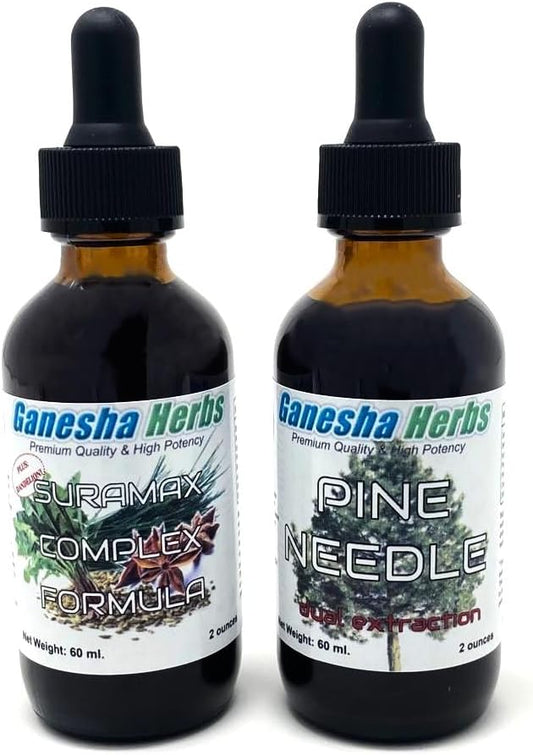 Ganesha Herbs Suramax and Pine Needle Complex Tincture with High Shikimic Acid - 2 Oz (2 Pack) - Value Bundle