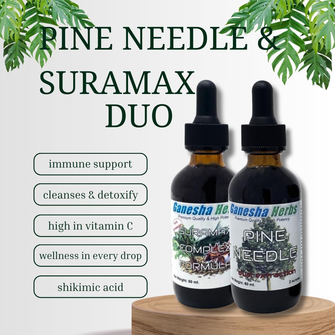 Ganesha Herbs Suramax and Pine Needle Complex Tincture with High Shikimic Acid - 2 Oz (2 Pack) - Value Bundle