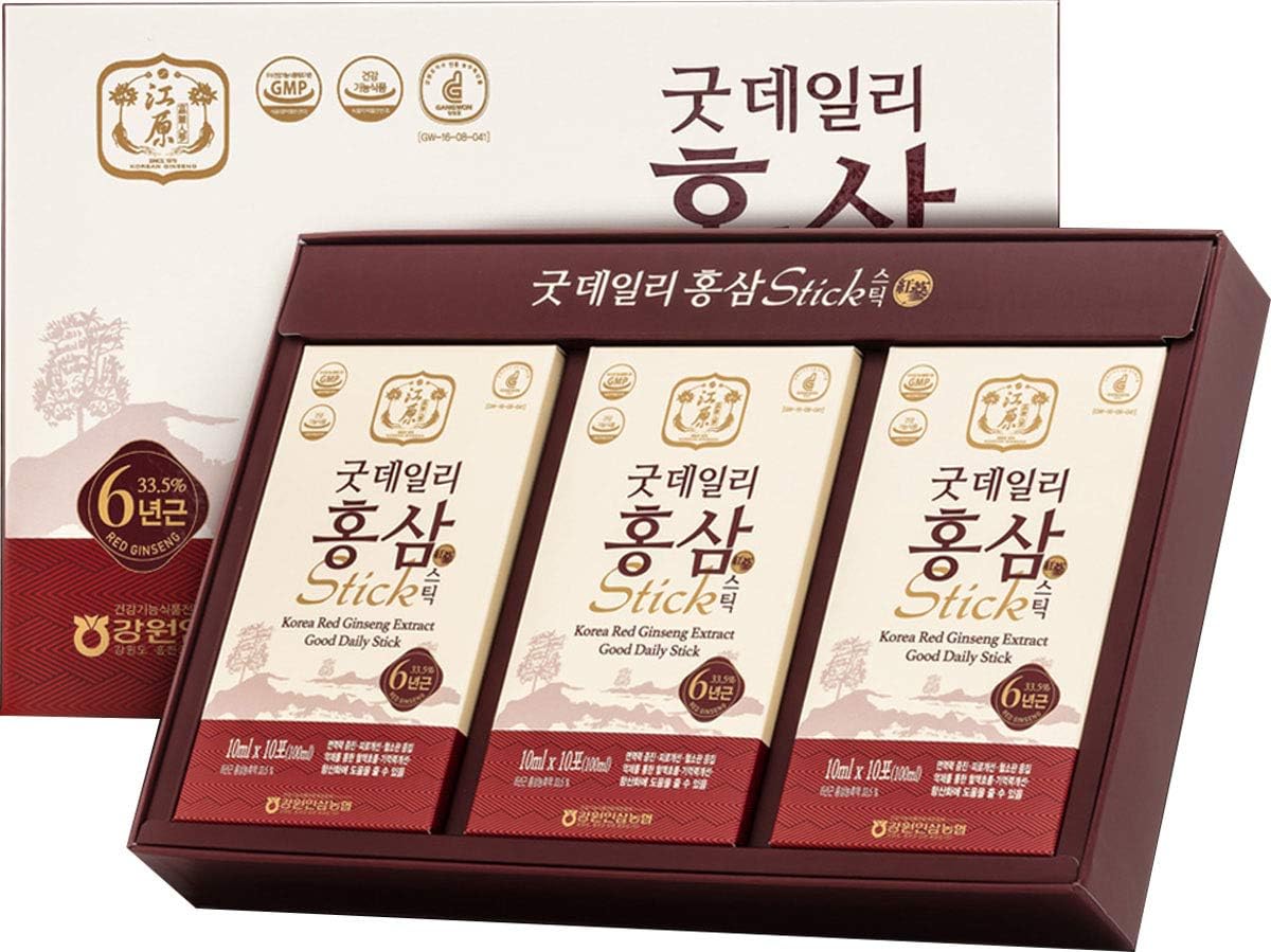 [Gangwoninsam] Korean Red Ginseng Extract Daily Stick 30 Count - 6 Year Korean Red Ginseng, Individually Packaged, 0.35 fl. oz (10ml), 3 X 10-Count Box