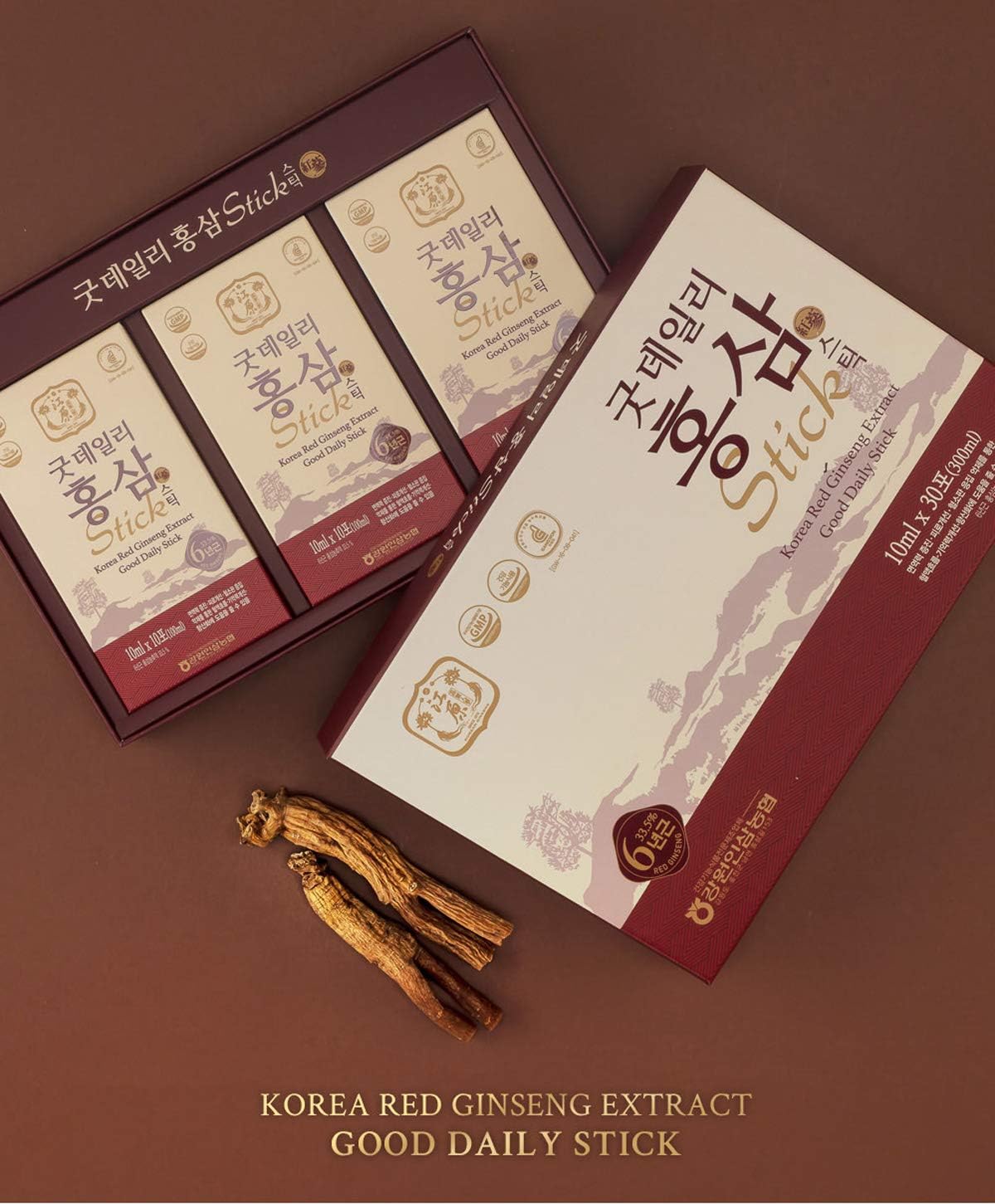 [Gangwoninsam] Korean Red Ginseng Extract Daily Stick 30 Count - 6 Year Korean Red Ginseng, Individually Packaged, 0.35 fl. oz (10ml), 3 X 10-Count Box