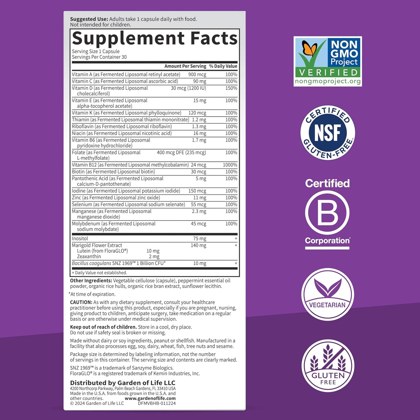 Garden of Life Dr Formulated Multi+ Brain Health Capsules with Fermented Liposomal Multivitamin, Lutein, Zeaxanthin, Vitamin D3, Probiotics - Memory & Focus Support, Digestive & Immune Health