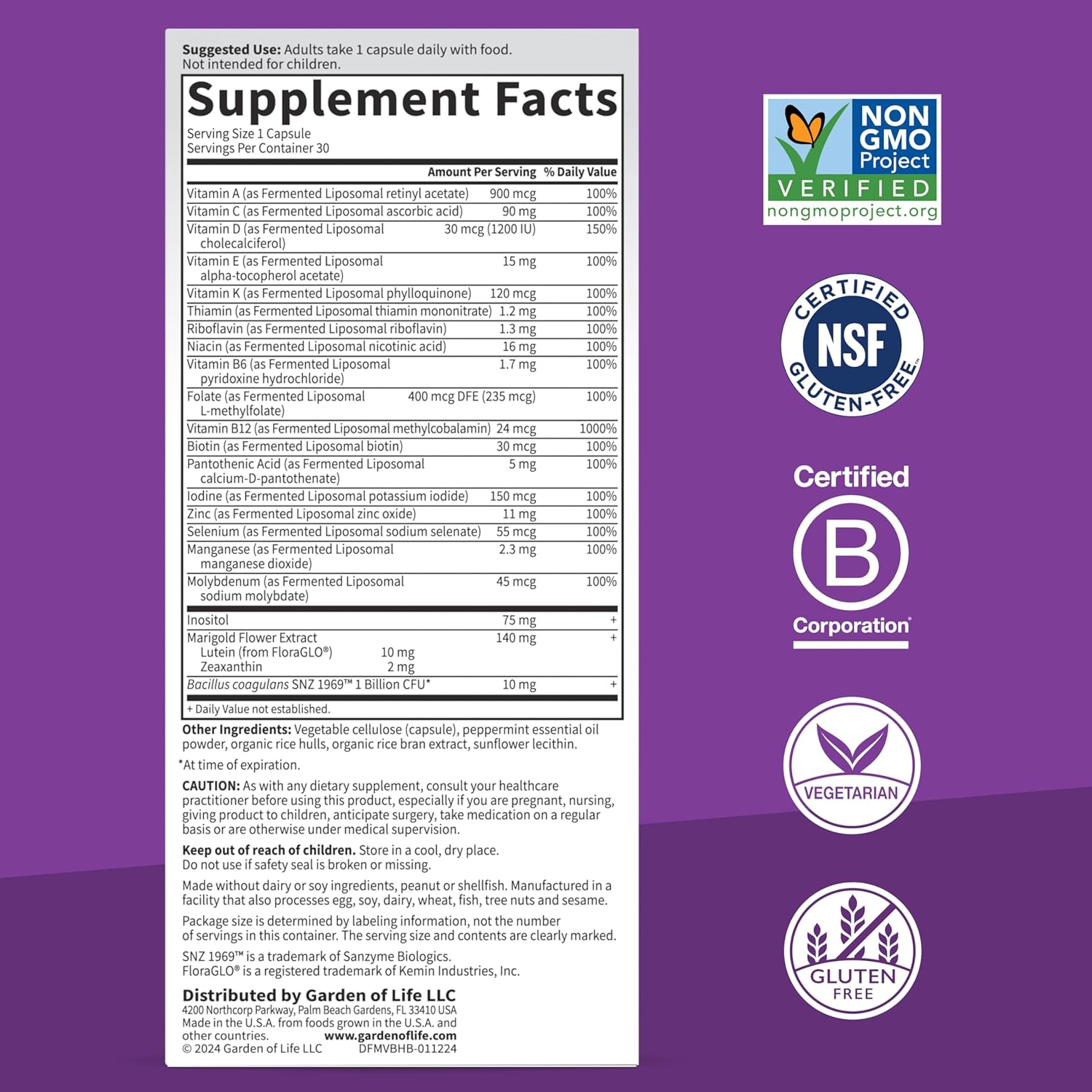 Garden of Life Dr Formulated Multi+ Brain Health Capsules with Fermented Liposomal Multivitamin, Lutein, Zeaxanthin, Vitamin D3, Probiotics - Memory & Focus Support, Digestive & Immune Health