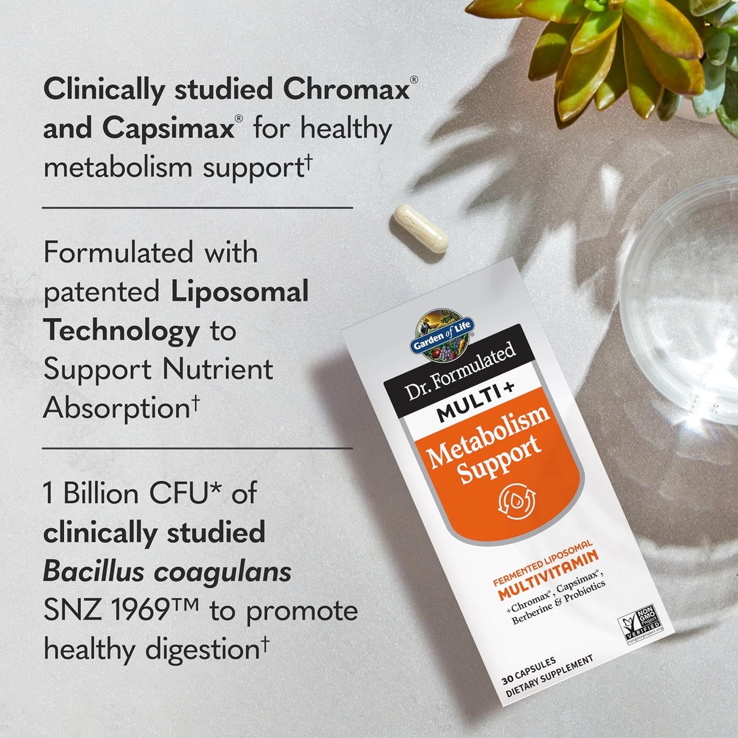 Garden of Life Dr. Formulated Multi+ Metabolism Support Capsules with Fermented Liposomal Multivitamin, Chromax, Capsimax, Berberine & Probiotics