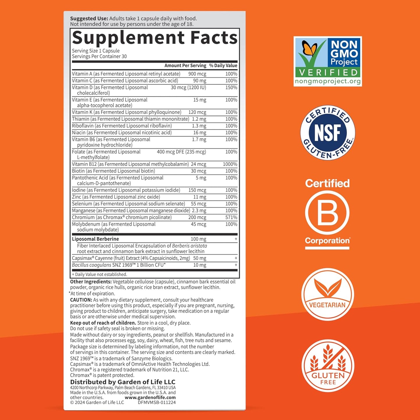 Garden of Life Dr. Formulated Multi+ Metabolism Support Capsules with Fermented Liposomal Multivitamin, Chromax, Capsimax, Berberine & Probiotics