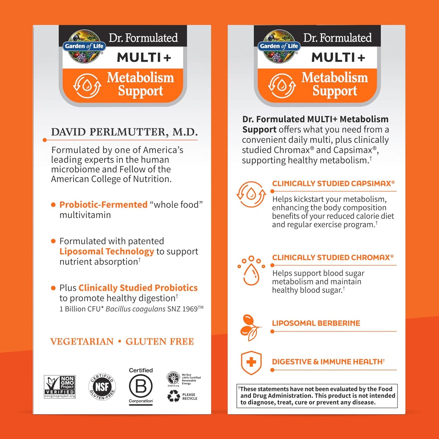 Garden of Life Dr. Formulated Multi+ Metabolism Support Capsules with Fermented Liposomal Multivitamin, Chromax, Capsimax, Berberine & Probiotics
