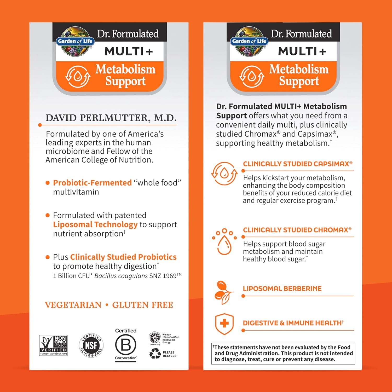 Garden of Life Dr. Formulated Multi+ Metabolism Support Capsules with Fermented Liposomal Multivitamin, Chromax, Capsimax, Berberine & Probiotics