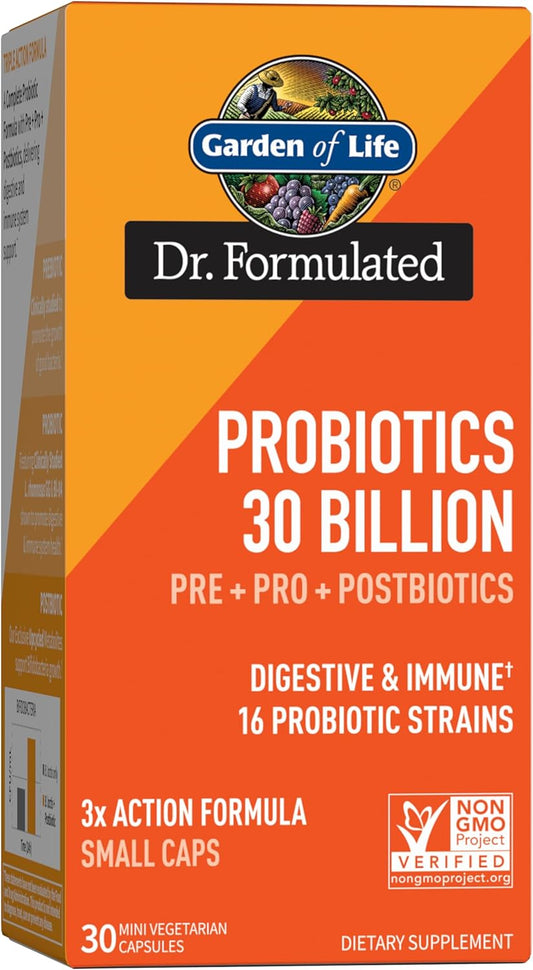 Garden of Life Dr Formulated Probiotics for Digestive & Immune Support - 30 Billion CFU, Pre, Pro, Postbiotics - Men, Women - 30 Veg Caps