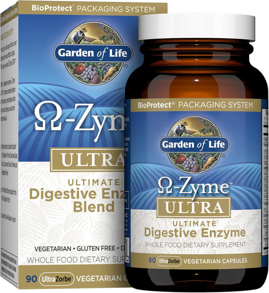 Garden of Life Omega-Zyme Ultra Digestive Enzymes with Papain, Bromelain, Lipase, Ginger, Turmeric - Gluten-Free, Vegetarian, 90 Capsules