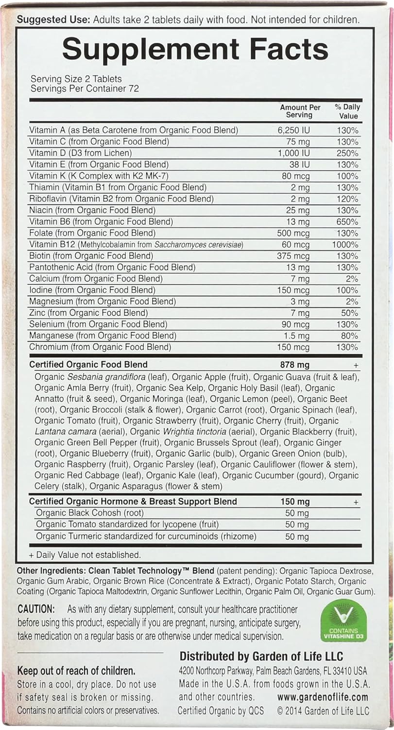 Garden of Life Organic Mykind Women's 40 Multi, 144 Count - Natural Whole Food Multivitamin for Women Over 40