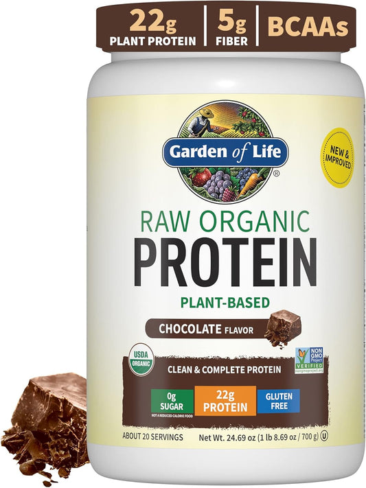 Garden of Life Organic Vegan Chocolate Protein Powder - 22g Plant Based Raw Protein with Probiotics & Digestive Enzymes - Non-GMO, Gluten-Free, Lactose Free - 1.5 LB