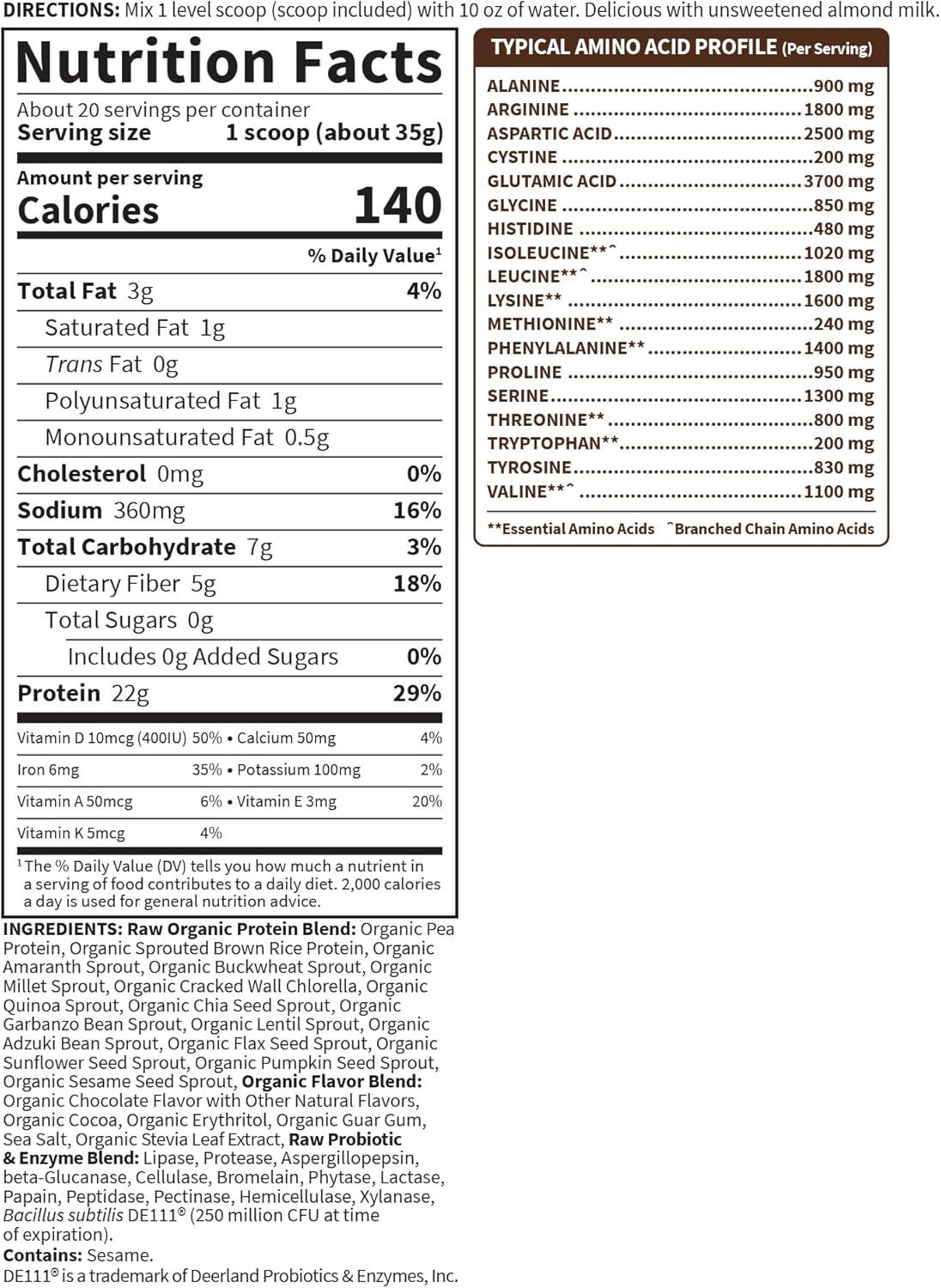 Garden of Life Organic Vegan Chocolate Protein Powder - 22g Plant Based Raw Protein with Probiotics & Digestive Enzymes - Non-GMO, Gluten-Free, Lactose Free - 1.5 LB