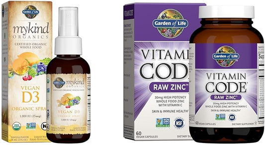 Garden of Life Organics Vegan Vitamin D3 Spray 1000 IU with Zinc Supplements 30mg for Immune & Skin Health