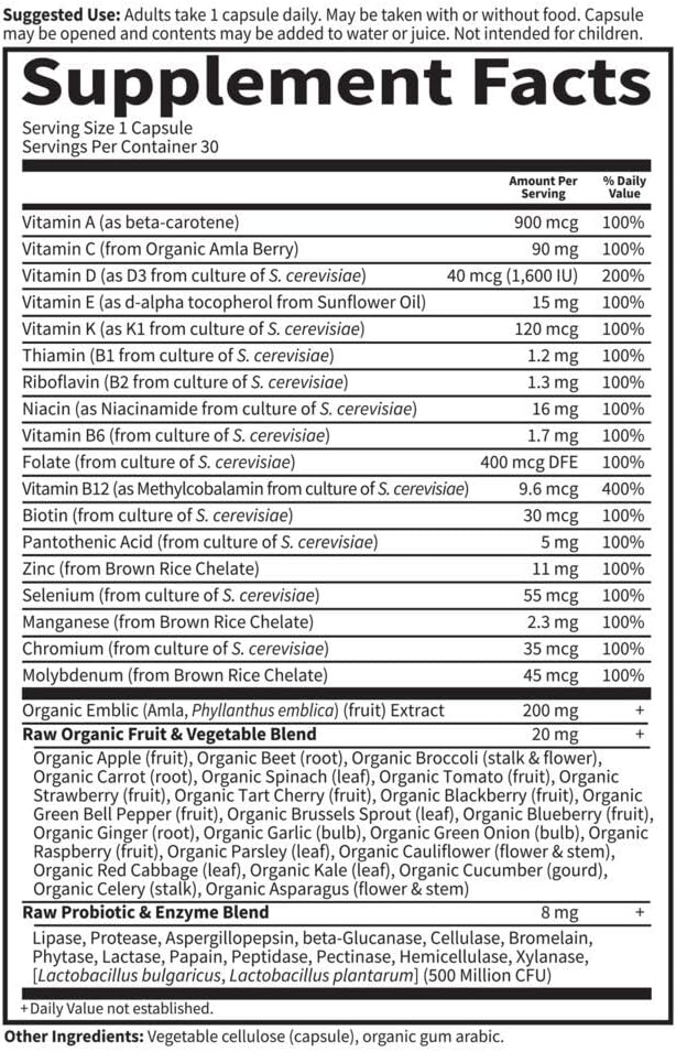 Garden of Life Vitamin Code Raw One for Men - Daily Multivitamin with Fruit, Veggies, & Probiotics - Vegetarian, 30 Capsules