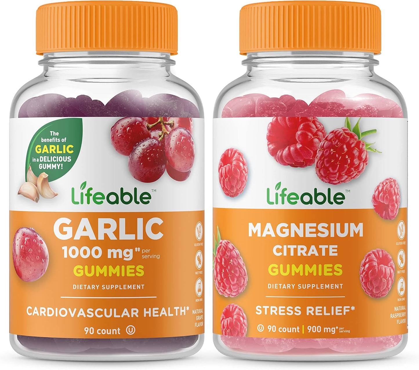Garlic 1000mg + Magnesium Gummies Bundle - Delicious Vitamin Supplement, Gluten & GMO Free Chewables