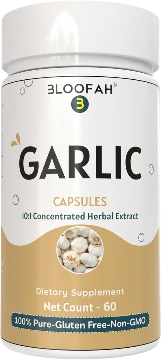 Garlic Capsules 500mg | 10:1 Concentration Extract Powder | Allium sativum Supplement | Non-GMO, Gluten-Free (60 Count)