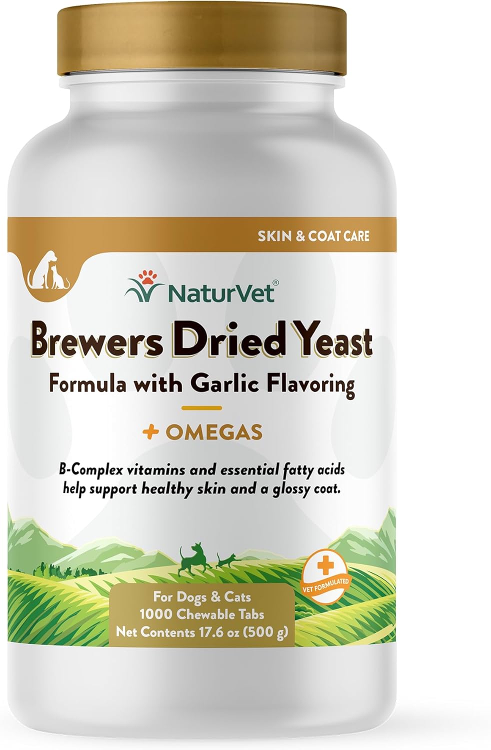 Garlic-Flavored Brewer's Yeast with Omegas for Dogs & Cats - 1000 Chewable Tablets | Omega-3, 6 & 9 Fatty Acids, B Vitamins, Vitamin C Included
