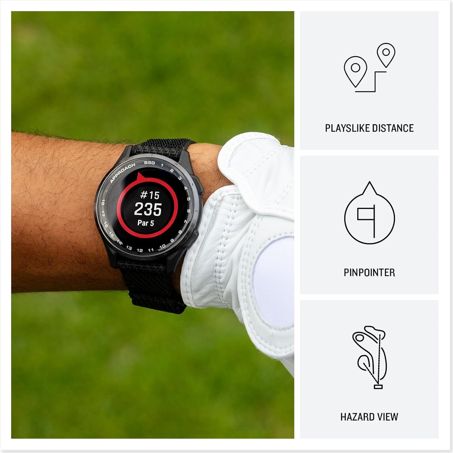 Garmin Approach S50 Golf GPS Smartwatch with AMOLED Display and Wrist-Based Heart Rate - Slate Aluminum Bezel and Black Nylon Band