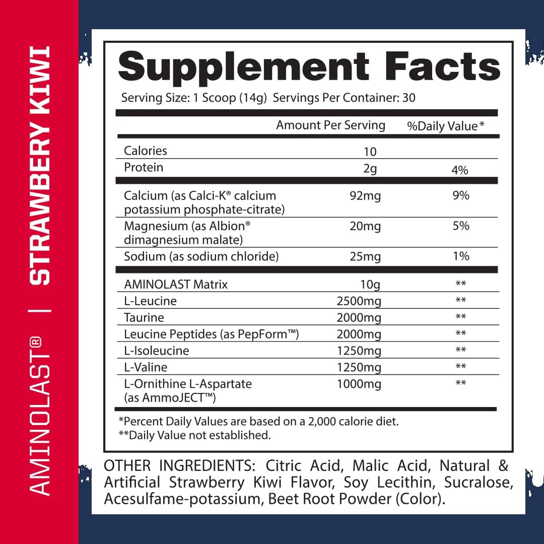 Gaspari Nutrition Aminolast BCAA Superfuel for Recovery and Endurance, Kiwi Strawberry Flavor - 30 Servings