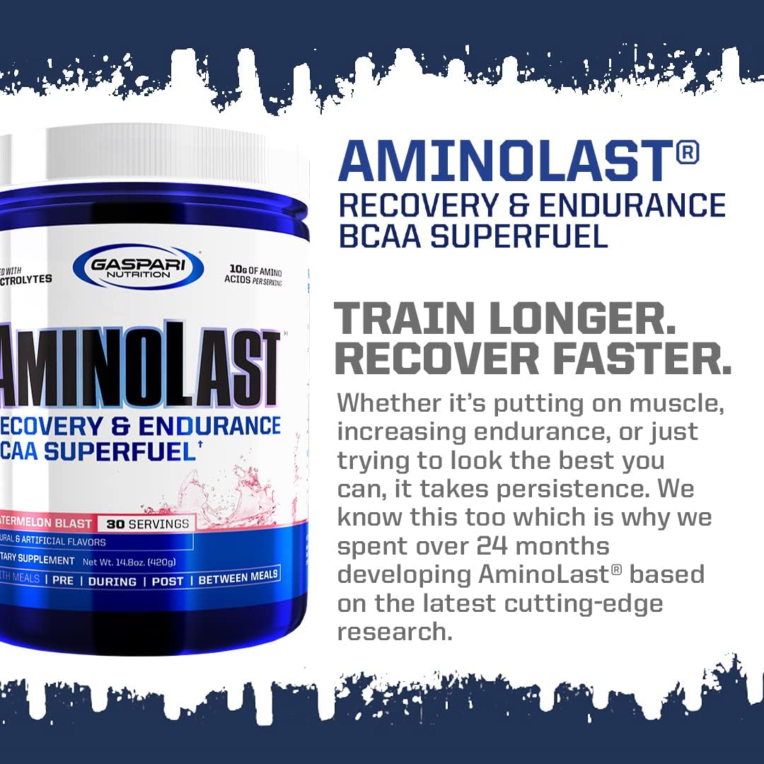 Gaspari Nutrition Aminolast BCAA Superfuel for Recovery and Endurance, Kiwi Strawberry Flavor - 30 Servings