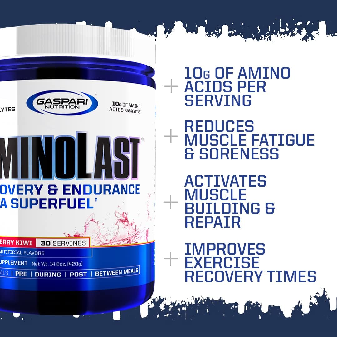 Gaspari Nutrition Aminolast BCAA Superfuel for Recovery and Endurance, Kiwi Strawberry Flavor - 30 Servings