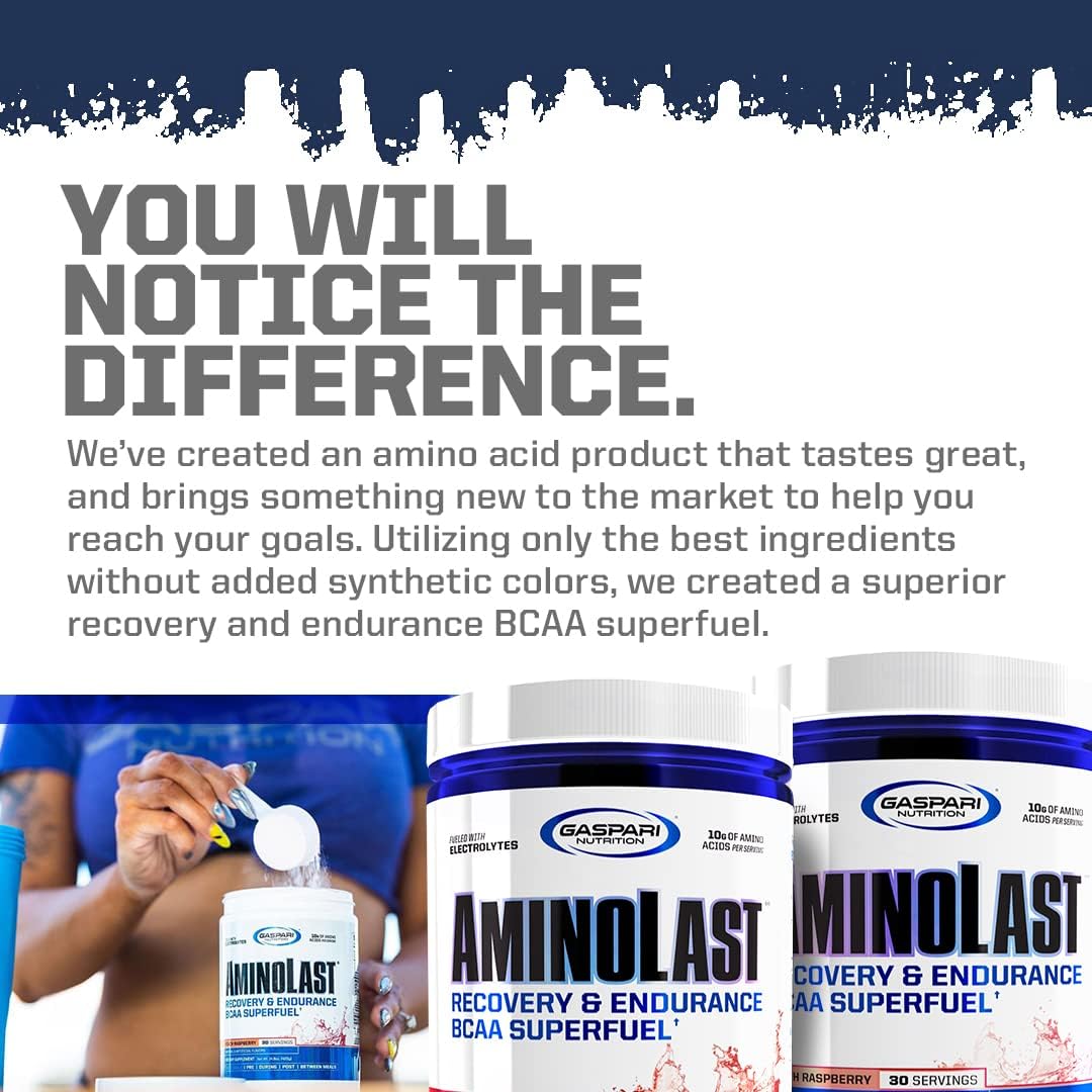 Gaspari Nutrition Aminolast BCAA Superfuel for Recovery and Endurance, Kiwi Strawberry Flavor - 30 Servings